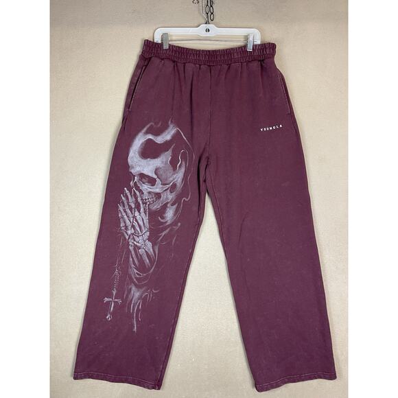 YoungLA Pants Mens XXL Burgundy Divine Sweatpants‎ Relaxed Heavyweight Wide Leg - Picture 1 of 14